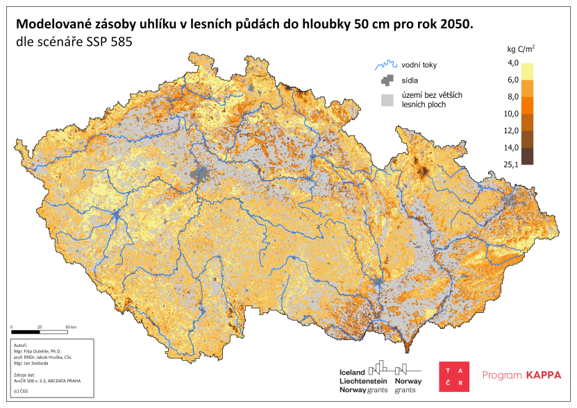 Zásoby C do 50ti cm v roce 2050 dle scénáře SSP 585