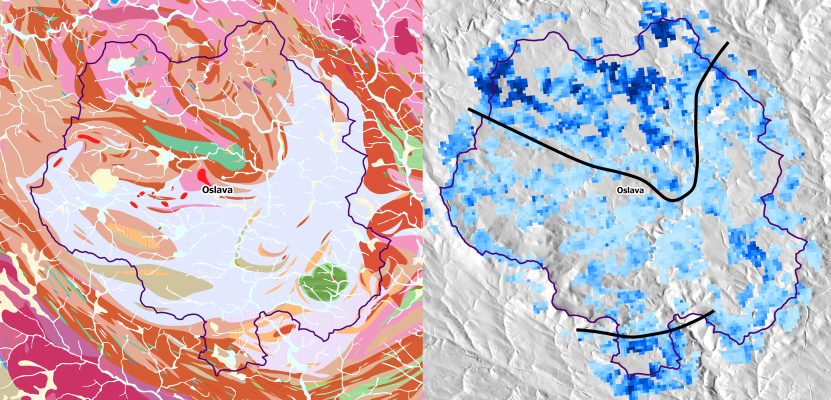 Relative surface humidity for 2016–2021 detected in the Oslava River basin