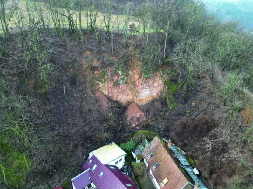 Pohled z dronu na skalní řícení v Kamenné kolonii v Brně z 06.02.2026. Foto J. Nečas