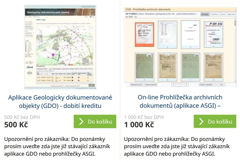 Prodej přístupu k datům přes e-shop